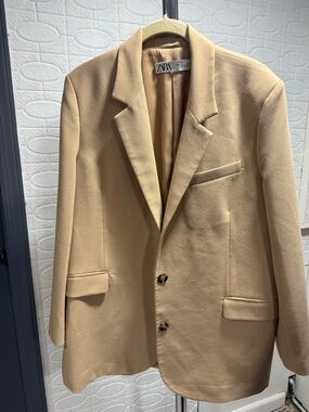 Zara Classic Beige Longline Blazer Jacket